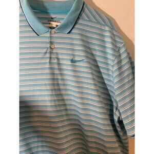 Nike Dri-Fit Polo Mens XXL Blue Striped Standard Fit Short Sleeve Button Shirt